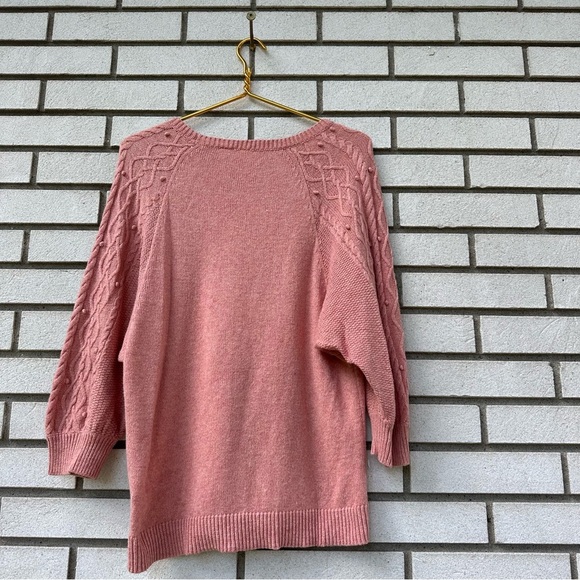 Anthropologie Moth Pink Cable Knit Icehouse Pullover Sweater Dolman Sleeve Boho - Picture 11 of 12